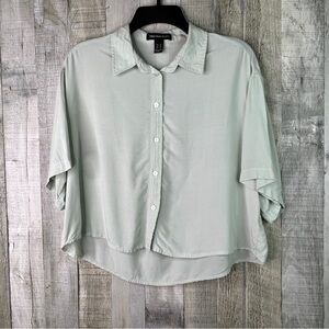 Streetwear Society Medium Button Front Cropped Top with Short Sleeves & Collar